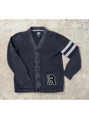 Vintage 90s Roots Varsity Letterman Cardigan Sweater Gray XS